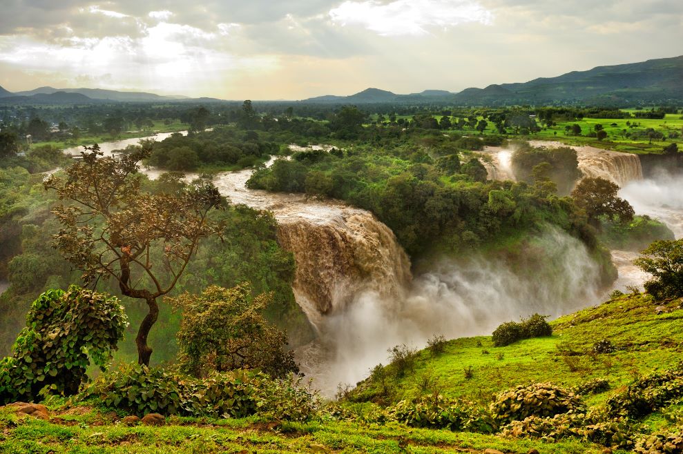 Landscape of the Blue Nile and waterfall in Ethiopia