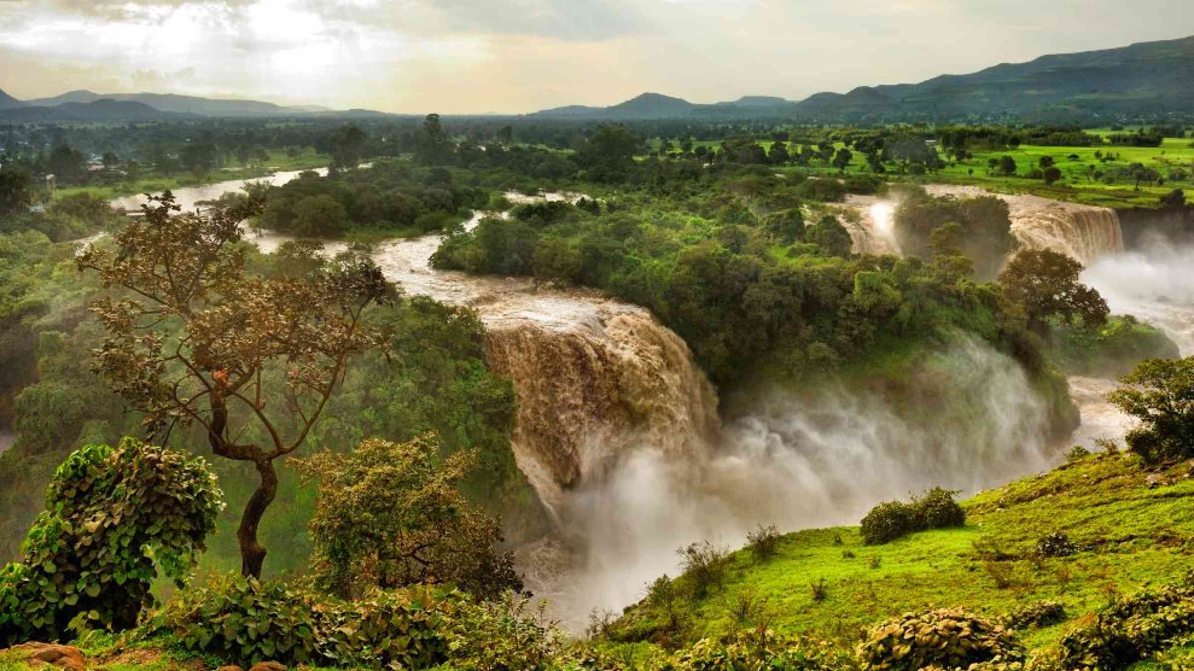 Landscape of the Blue Nile and waterfall in Ethiopia