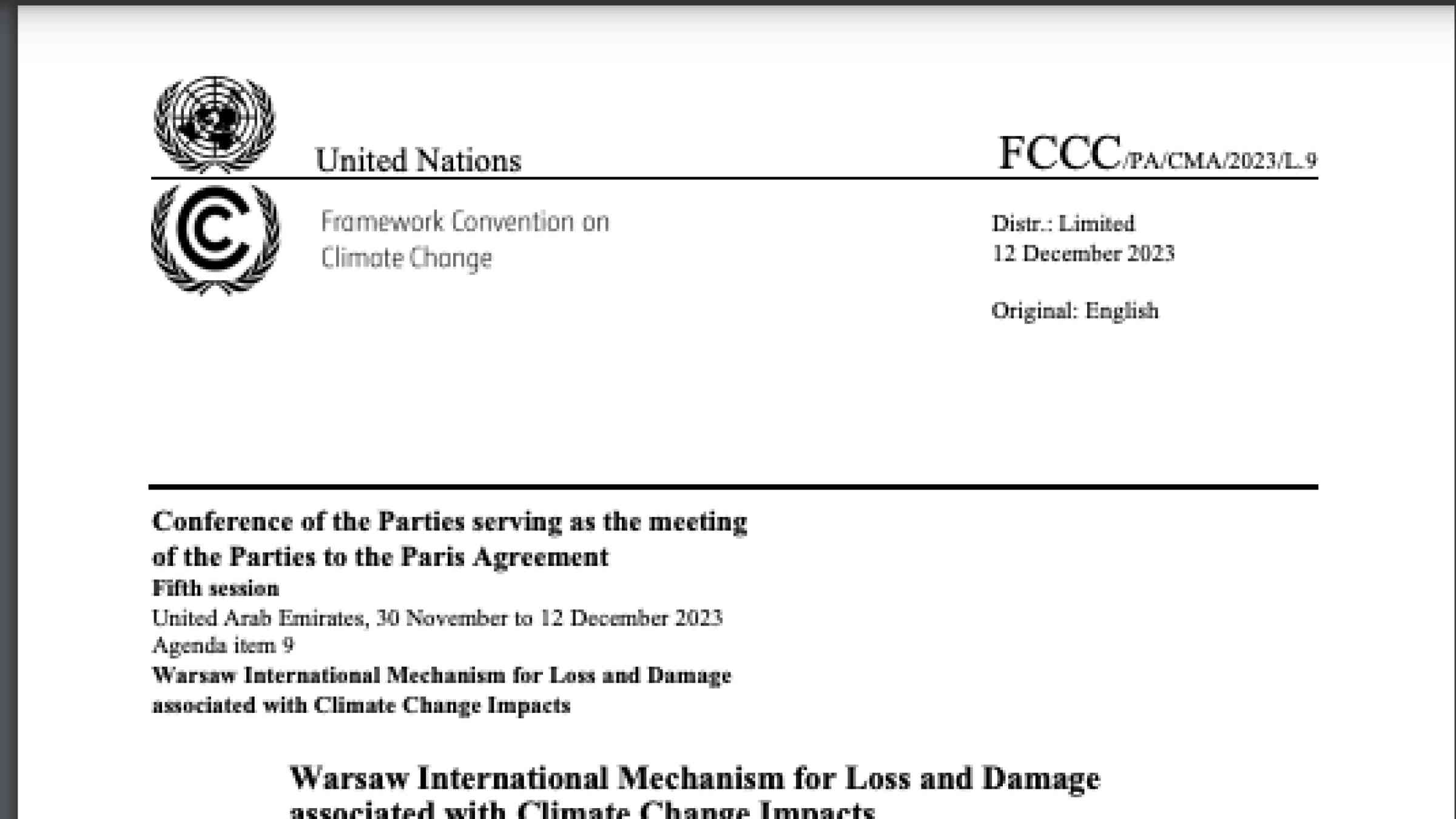Santiago network for averting, minimizing and addressing loss and damage under the Warsaw International Mechanism for Loss and Damage associated with Climate Change Impacts