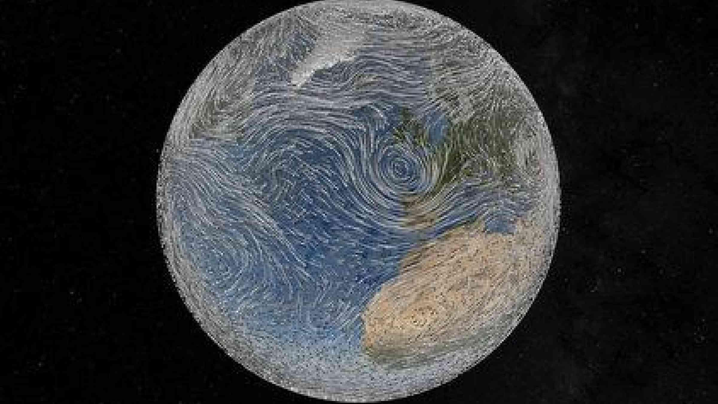 <b>Search for balance: </b>This NASA image illustrates a snapshot of the Earth's endless quest to equalize the dispersion of heat, which sees winds whip around the globe.