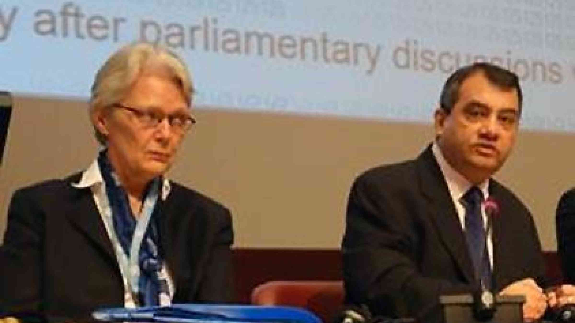 UNISDR Head, Margareta Wahlstrom, with newly elected IPU President, Saber  Chowdhury. (Photo: UNISDR)