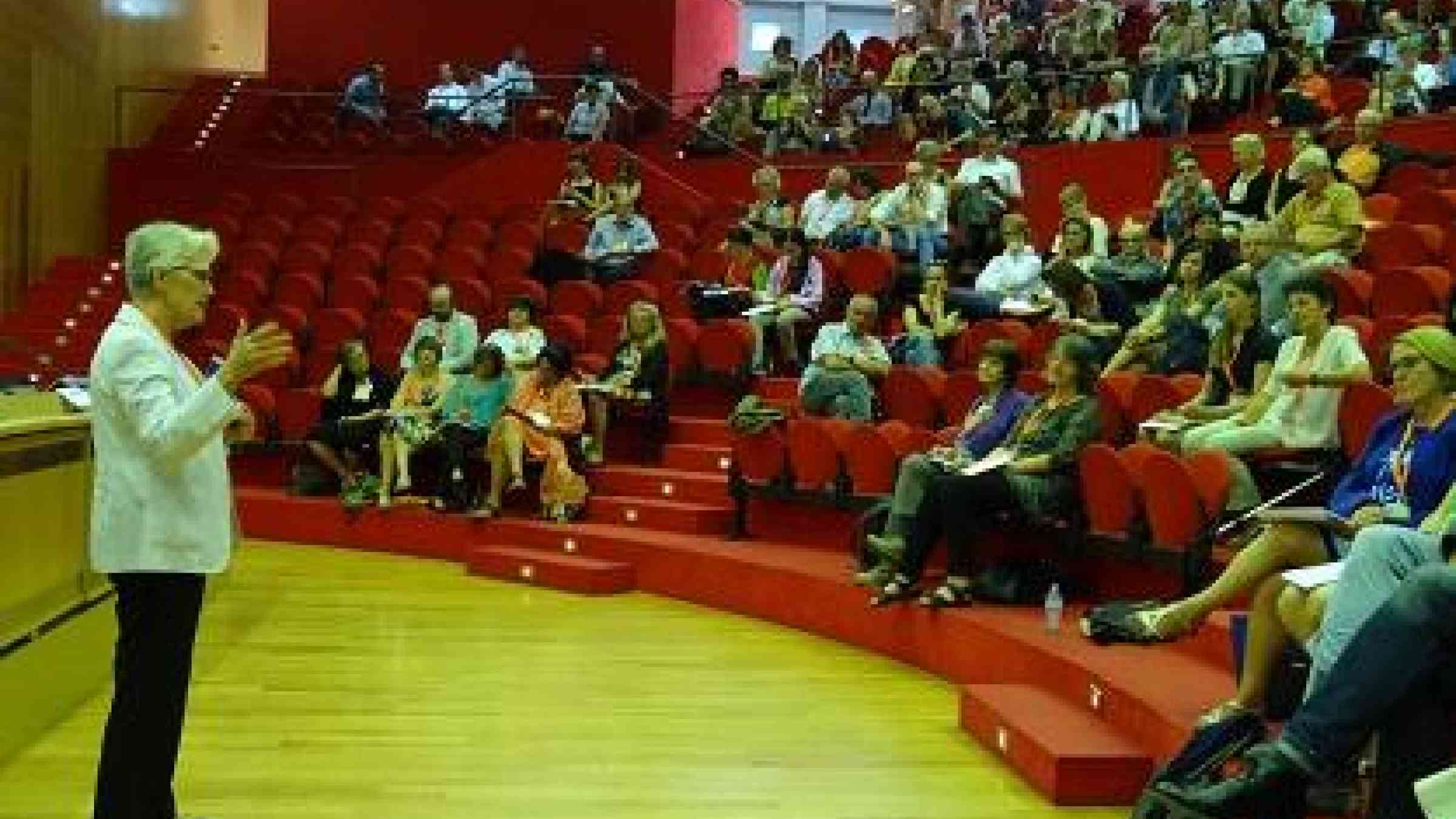 Margareta Wahlström, Special Representative of the UN Secretary-General for Disaster Risk Reduction, responds to questions from participants at the conference of the European Association of Schools of Social Work (Photo: UNISDR)