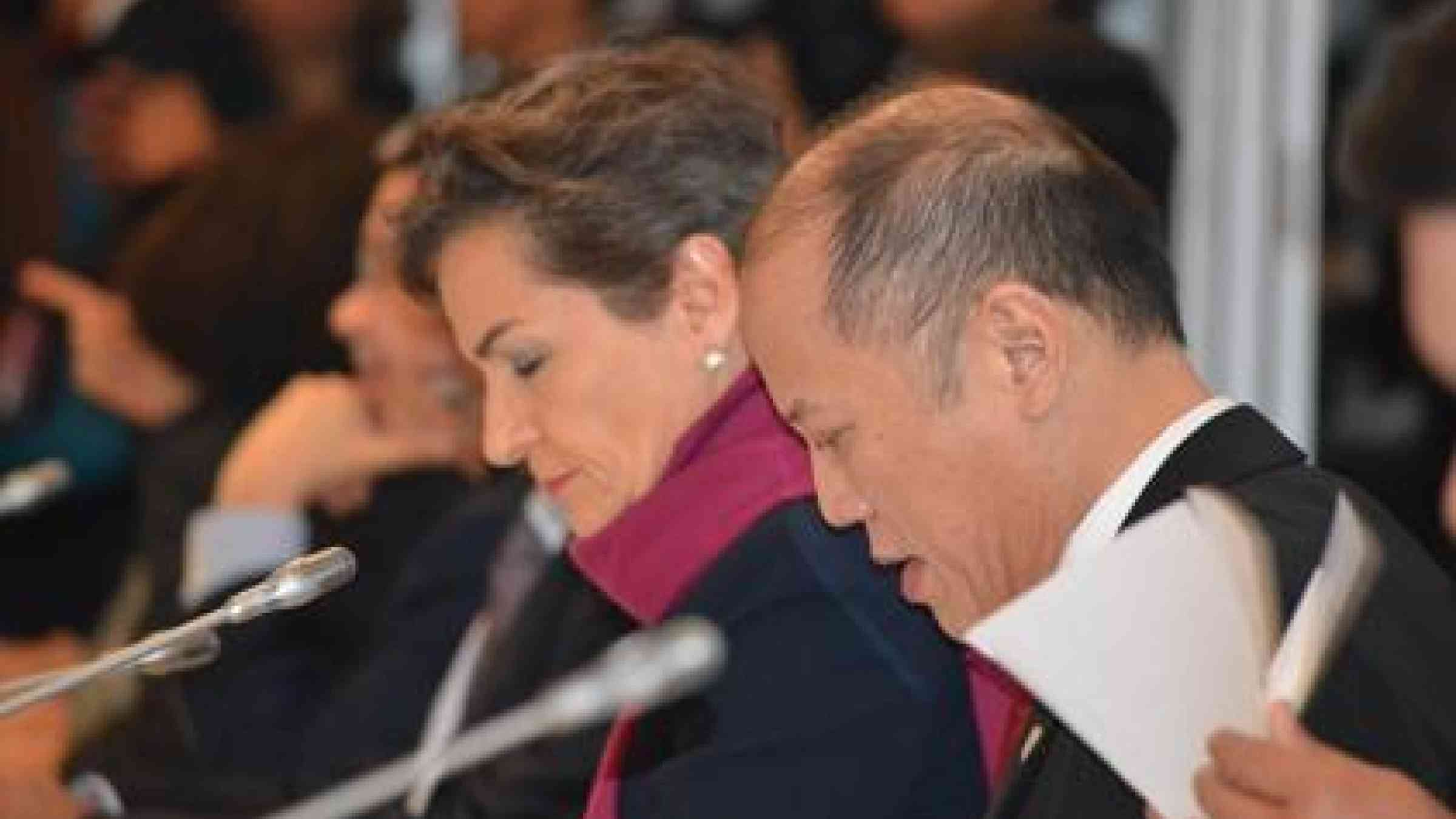 President Benigno Aquino of the Philippines and Christiana Figueres, Executive Secretary of the UNFCC at the Climate Vulnerability Forum held in Paris as part of COP21. (Photo: UNISDR)