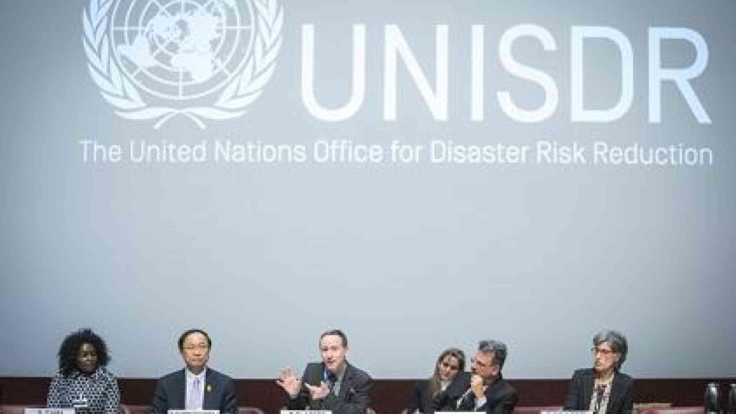 Mr. Robert Glasser, head of UNISDR, makes a point during the panel discussion at opening today of the UNISDR Science and Technology Conference (Photo: UNISDR/Fabio Chironi)