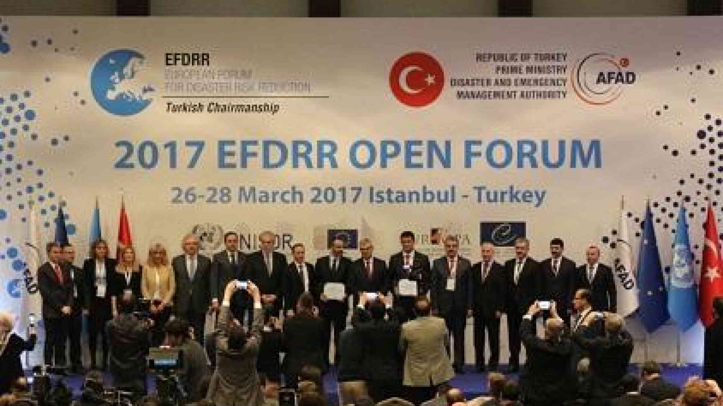 Senior officials take to the stage at the high-level session of the European Forum for Disaster Risk Reduction, which has drawn 500 participants to Istanbul from across the continent (Photo: AFAD)
