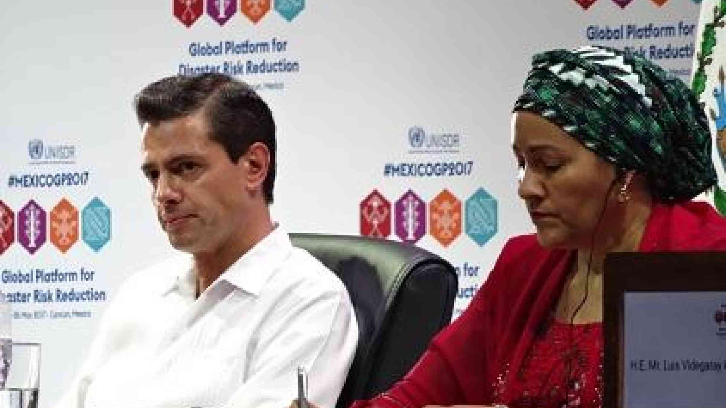 President of Mexico, Mr. Enrique Peña Nieto, and the UN Deputy Secretary-General, Ms. Amina Mohammed, listen to a speech at the opening of the Global Platform for Disaster Risk Reduction (Photo: UNISDR)